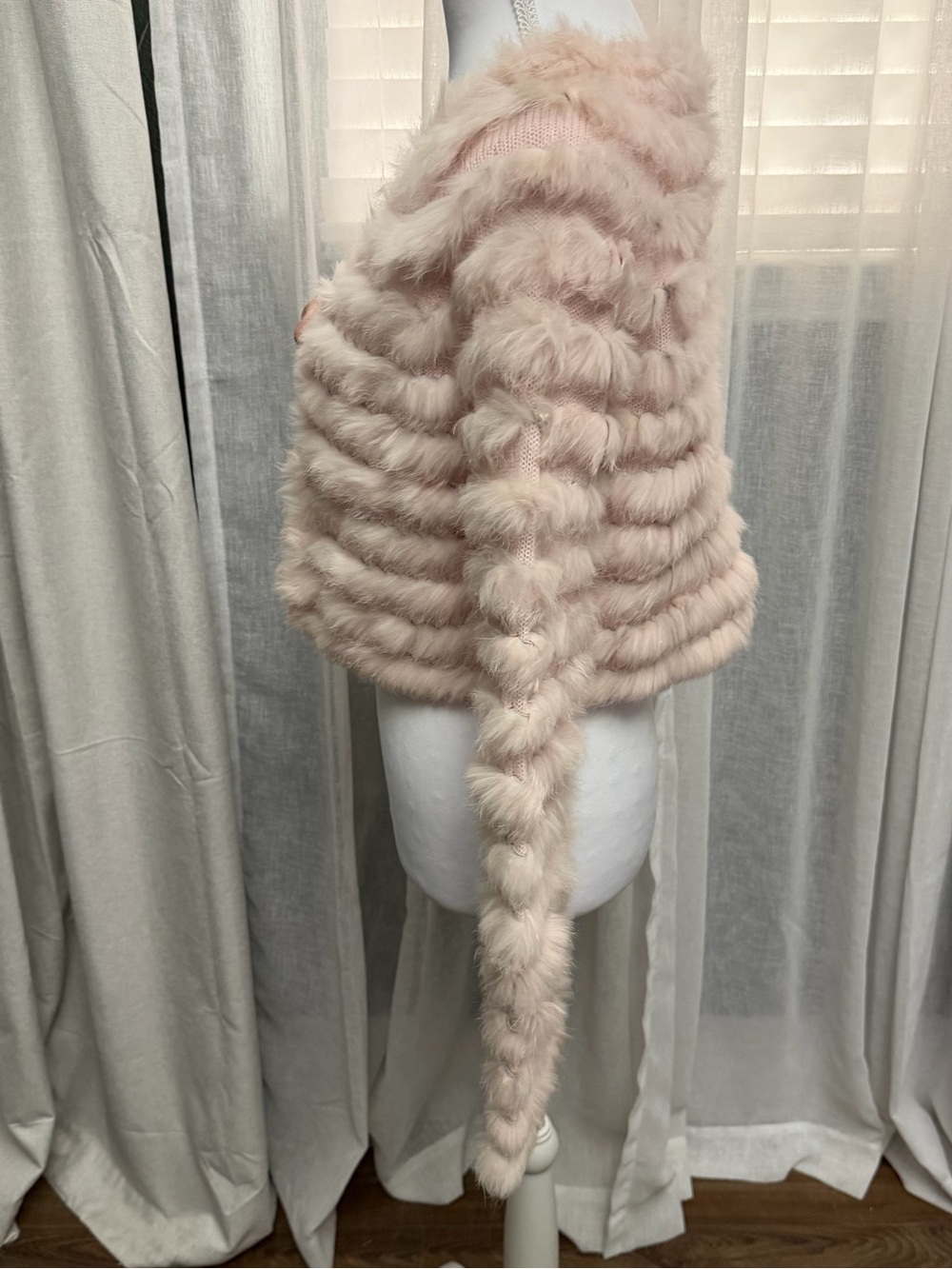 Vintage Womens 100% Real Rabbit Fur cardigan Bolero Cape Pink/Blush - Picture 2 of 8